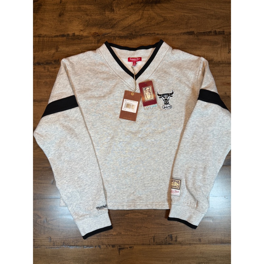 Mitchell & Ness Chicago Bulls V-Neck Cropped Sweatshirt Grey NBA NWT MED